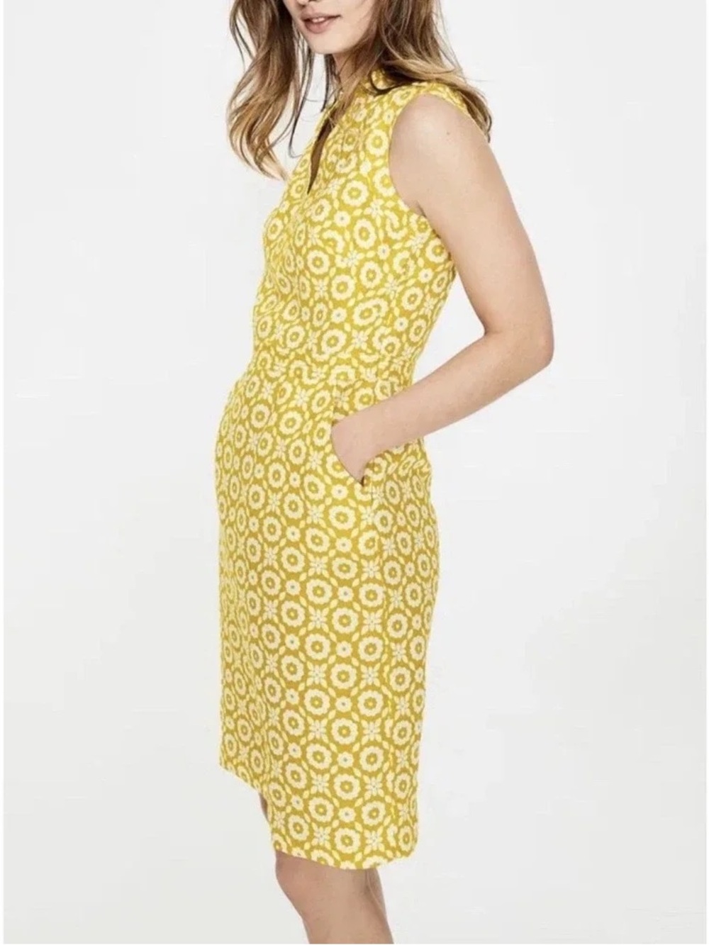 Boden Yellow and White Sleeveless Floral Mini Dress
